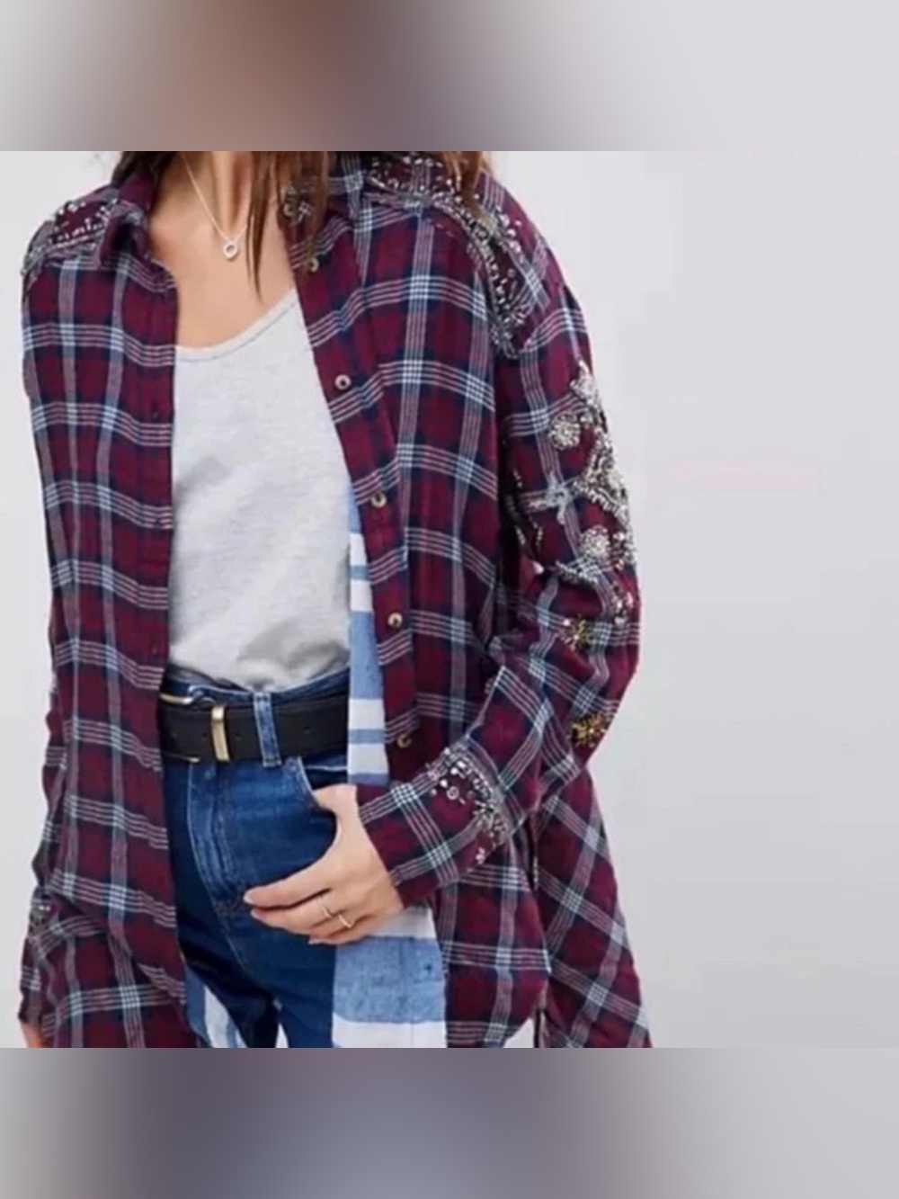 NWOT Free People Downtown Romance
Embellished Plaid Shirt